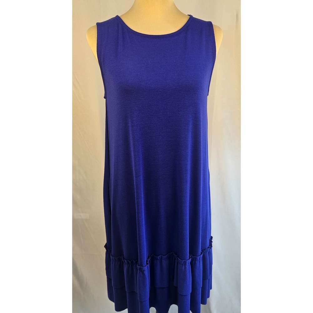 Zenana Royal Blue Sleeveless Swing Dress Layered Hem Soft Stretch Casual Boho L